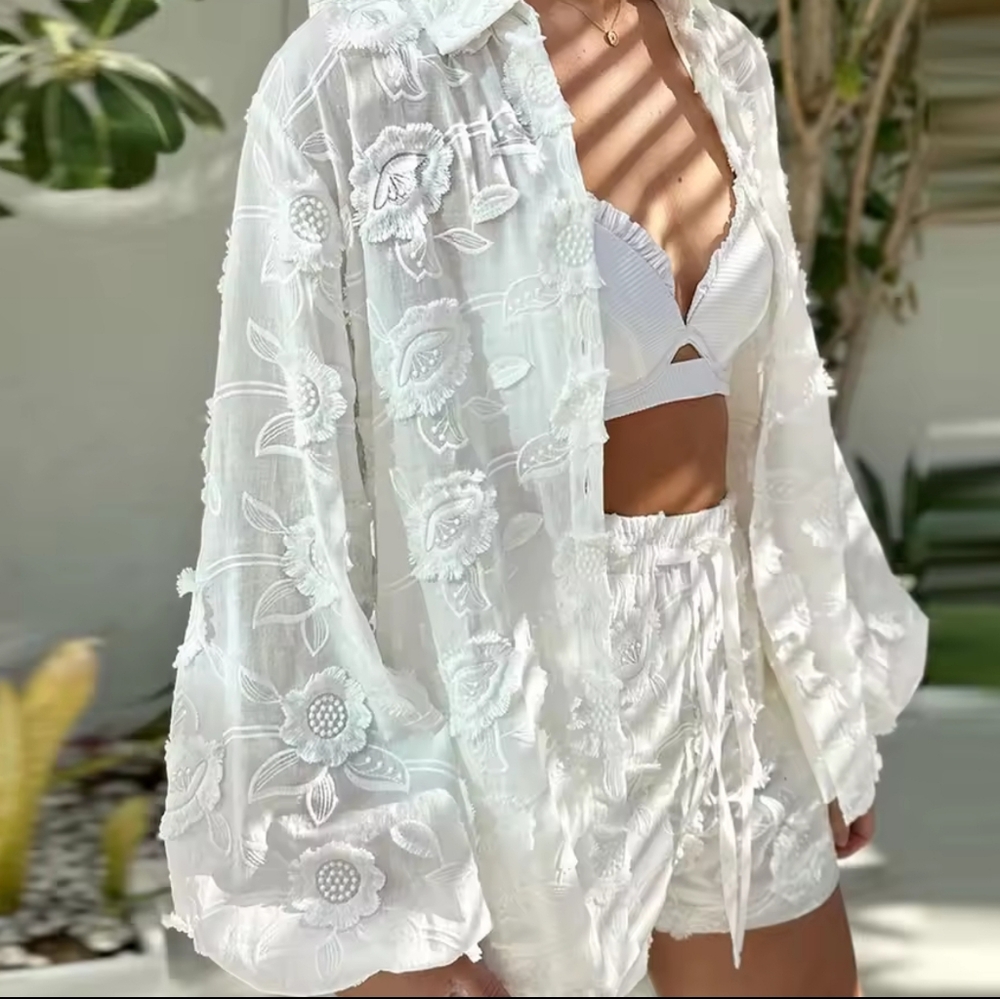 White Floral Embroidered Set - Picture 1 of 7